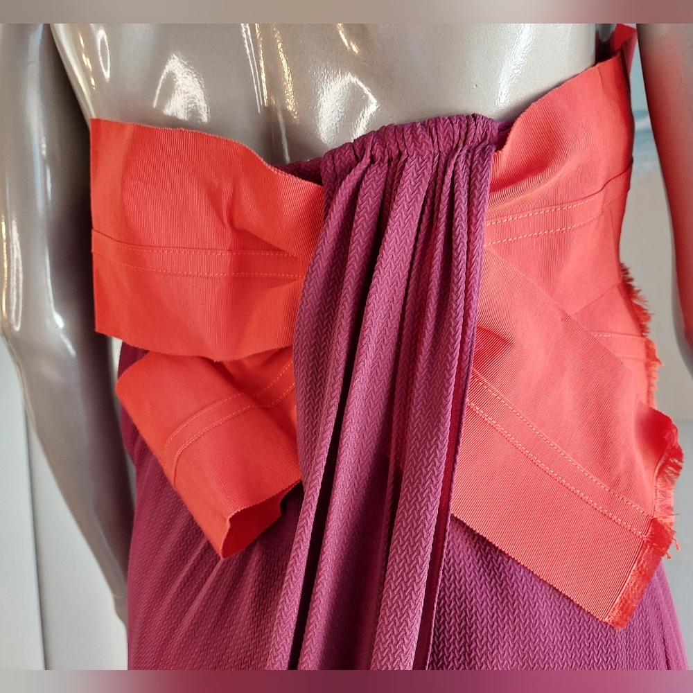 $5,200 CAROLINA HERRERA PURPLE RED COLORBLOCK BOW SILK GOWN US 12 - Picture 5 of 14